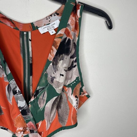 MARISSA WEBB Top Womens 0 Cutout Floral Peplum Green Orange Open Back - Picture 7 of 13